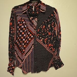 Free People Mixed Print Floral Blouse XS